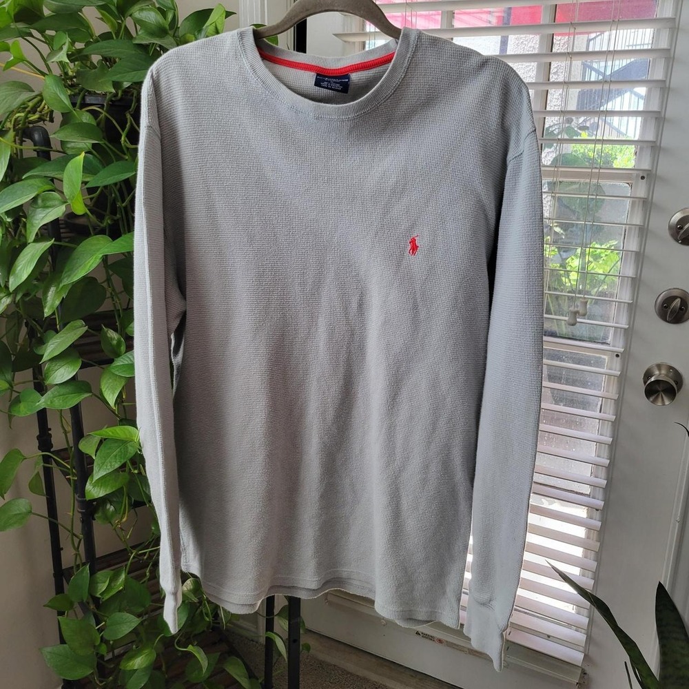 Polo Ralph Lauren Mens XL Gray Waffle Knit Thermal Long Sleeve Sleepwear Shirt